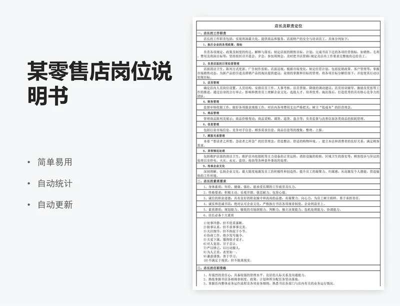 某零售店岗位说明书