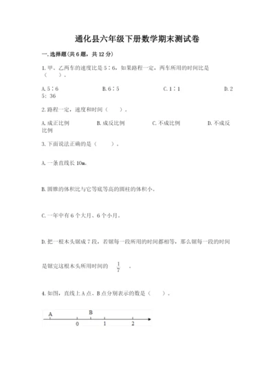 通化县六年级下册数学期末测试卷（精选题）.docx