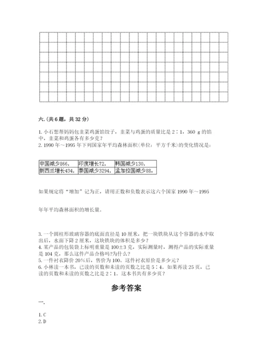 小学六年级下册数学摸底考试题及答案【网校专用】.docx