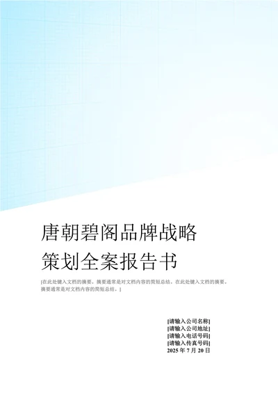唐朝碧阁品牌战略策划全案报告书