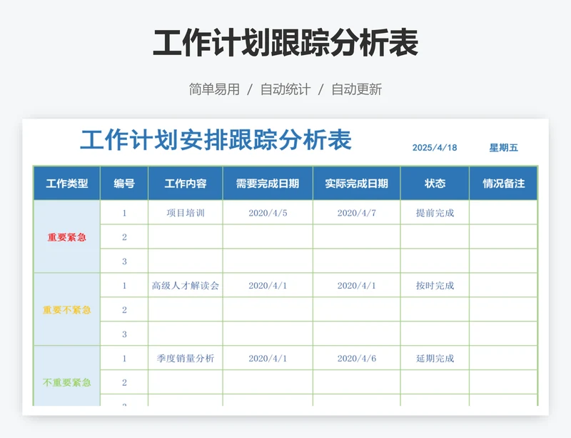 工作计划跟踪分析表