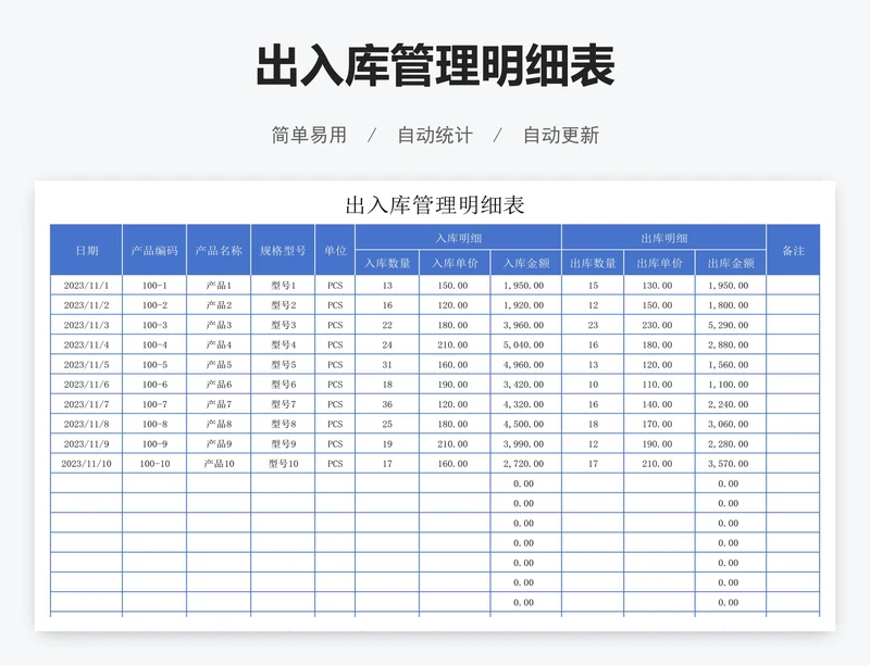 出入库管理明细表