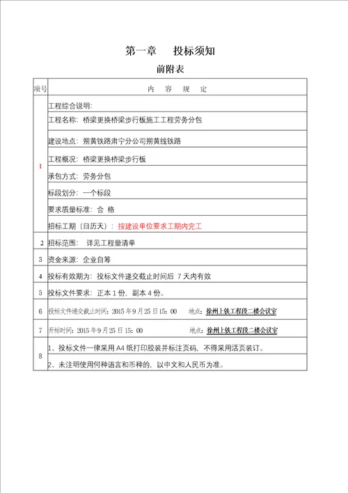 2015年朔黄铁路桥梁步行板招标文件