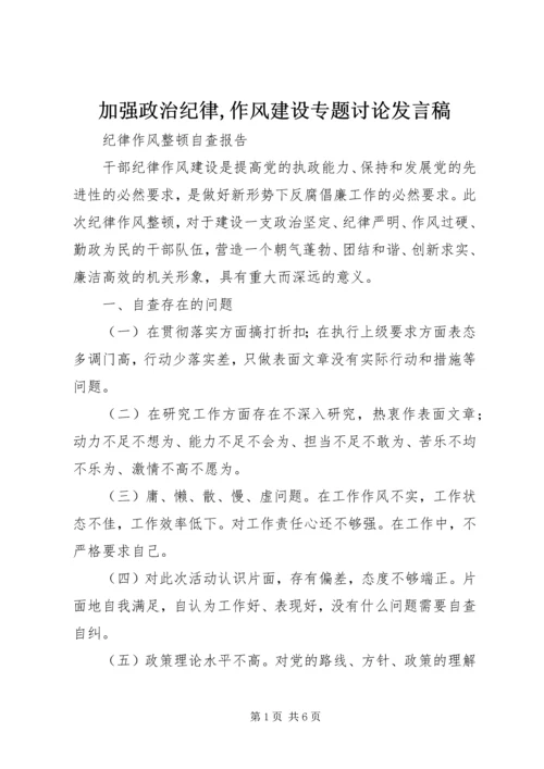 加强政治纪律,作风建设专题讨论发言稿 (2).docx