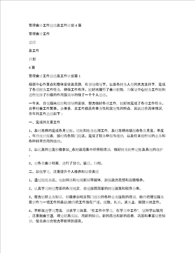 管理会计工作总结及工作计划4篇