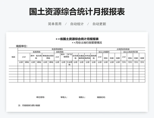 国土资源综合统计月报报表