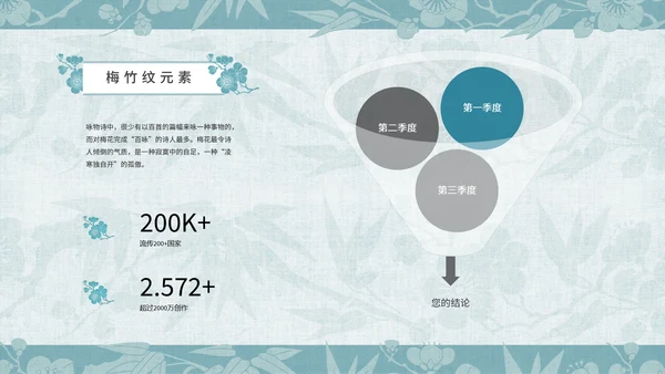 中纹之美梅竹双清纹通用PPT模板