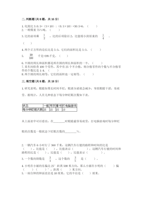 六年级上册数学期末测试卷附参考答案【考试直接用】.docx