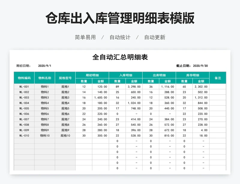 仓库出入库管理明细表模版