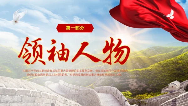 红色大气绸缎实拍党建党史人物介绍PPT