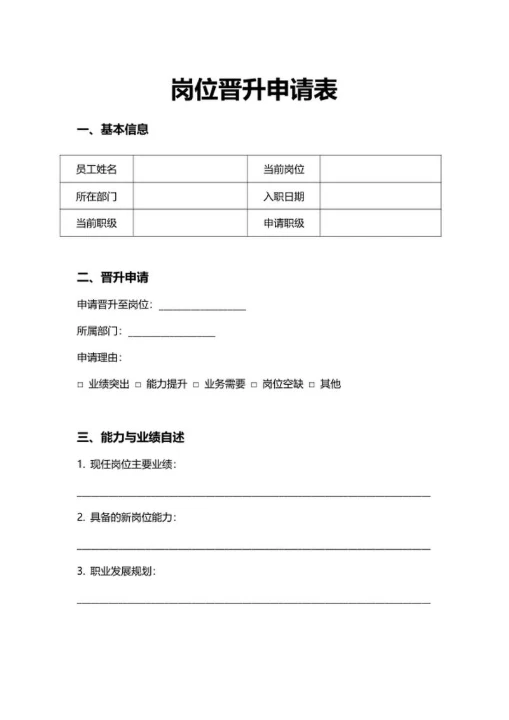 人事申请员工岗位晋升申请表