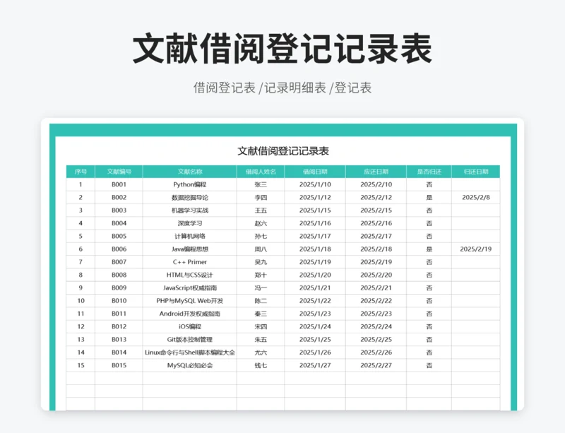 文献借阅登记记录表