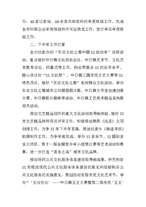 市文广新局XX年上半年工作总结及下半年工作打算