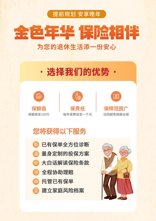 老年退休保险产品宣传海报