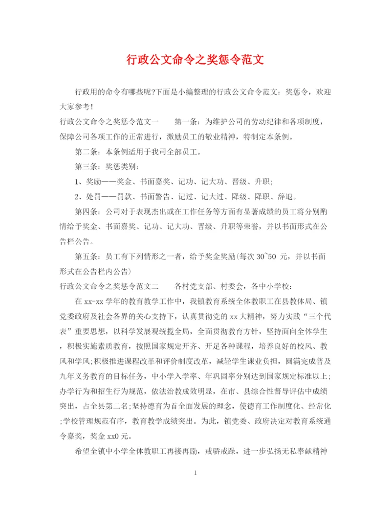 2023年行政公文命令之奖惩令范文.docx