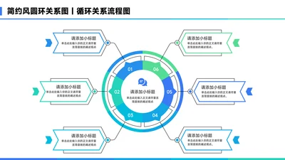 蓝色简约风6项圆环总分关系图PPT