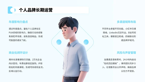 蓝色卡通风反对职场PUA宣传PPT
