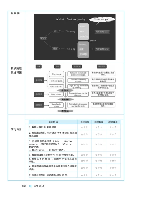 Unit 6 Meet my family单元整体教学设计5课时
