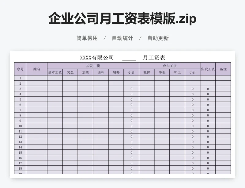 企业公司月工资表模版.zip