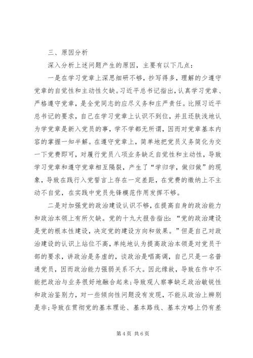 对照党章、《准侧》、《条例》的党员检查材料.docx