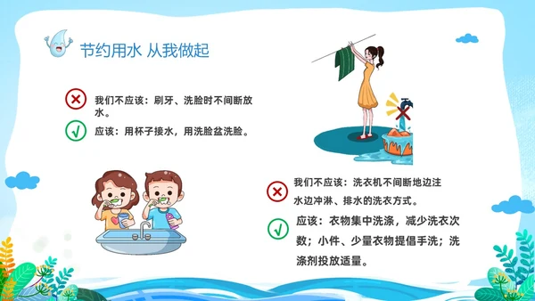蓝色卡通儿童节约用水你我同行3月22日世界水日主题班会PPT