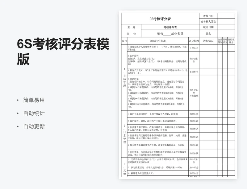 6S考核评分表模版