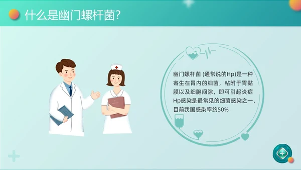 绿色卡通幽门螺杆菌健康宣教PPT模板宣传PPT动态PPT