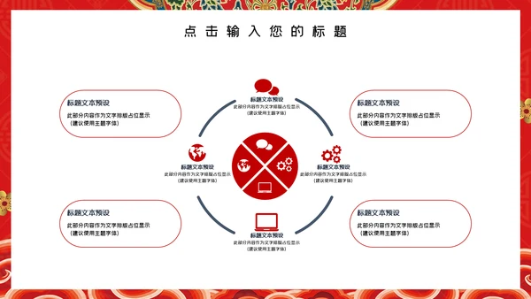 中国风红色新年工作总结计划通用PPT模板