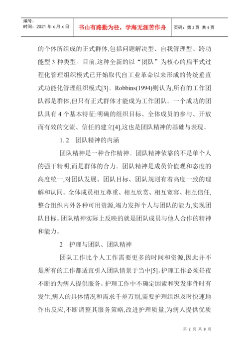打造高绩效团队论文团队精神论文医学护理论文：护理团队精神的培养.docx