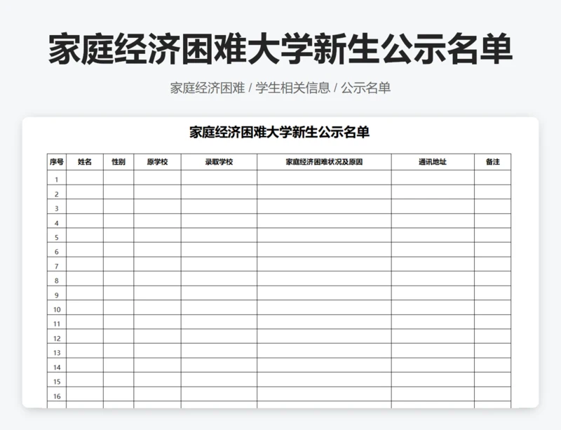 家庭经济困难大学新生公示名单