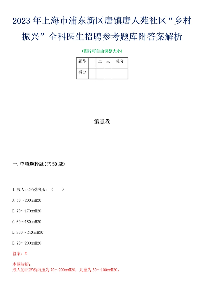 2023年上海市浦东新区唐镇唐人苑社区“乡村振兴全科医生招聘参考题库附答案解析