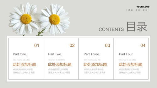 灰色小清新风雏菊总结汇报通用PPT演示模板
