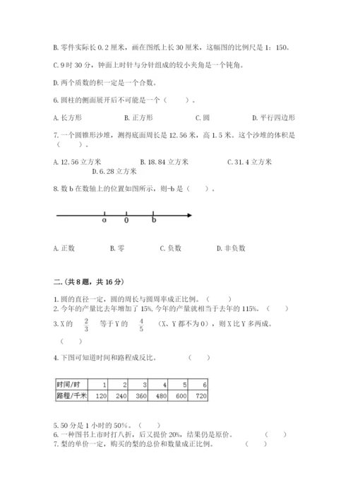 人教版数学六年级下册试题期末模拟检测卷及参考答案【能力提升】.docx