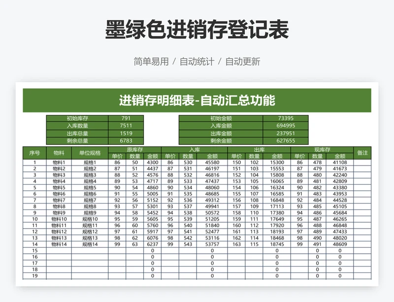 墨绿色进销存登记表