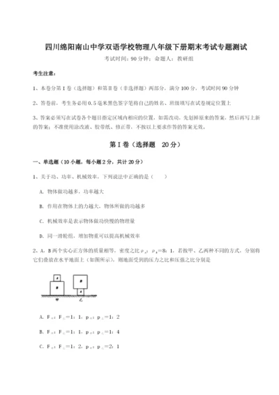 专题对点练习四川绵阳南山中学双语学校物理八年级下册期末考试专题测试试卷（含答案解析）.docx