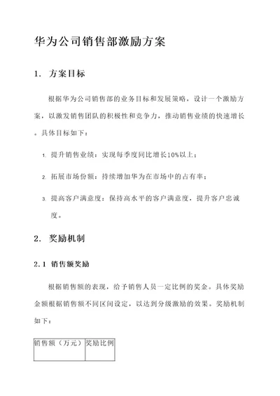 华为公司销售部激励方案