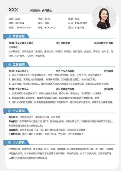 简约内科医生求职简历