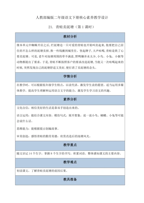 【核心素养】部编版语文二年级下册-21. 青蛙卖泥塘 第1课时（教案含反思）