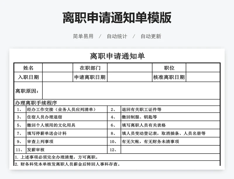 离职申请通知单模版
