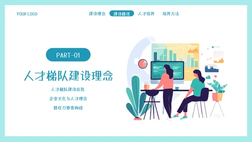 墨绿插画风人才梯队建设与人才培养模板