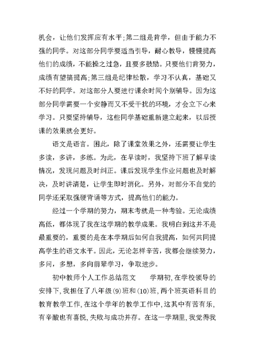 初中教师个人工作总结 2