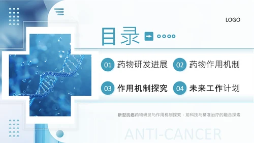 蓝色商务风医疗新型抗癌药物研发PPT