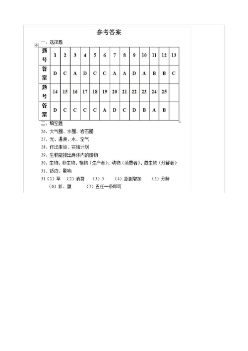 七年级生物第一次月考试卷及答案