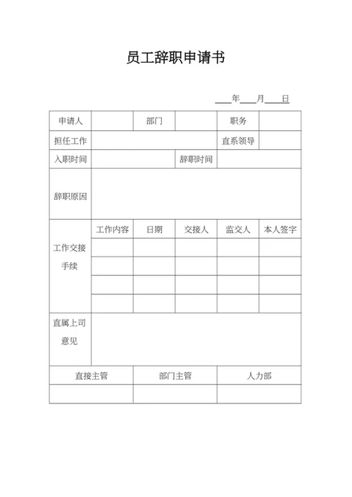 员工辞职交接申请书word模板