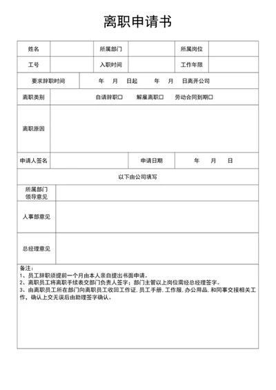 离职申请书辞职申请