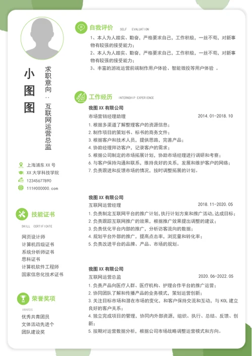 大气互联网运营总监个人简历模板word