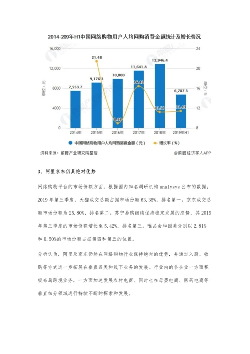 中国网络购物行业市场分析市场、用户规模逐年增长-阿里京东占据绝对优势.docx