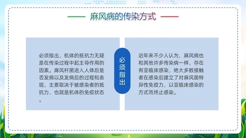 清新展板风麻风病防治知识传染病预防宣传护理PPT护理医疗