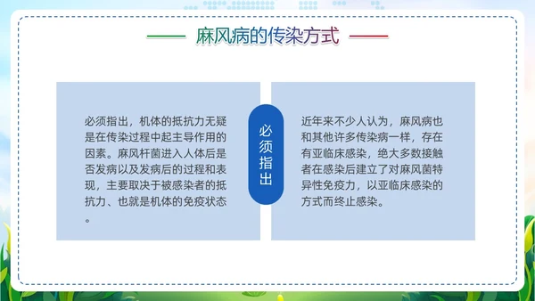 清新展板风麻风病防治知识传染病预防宣传护理PPT护理医疗