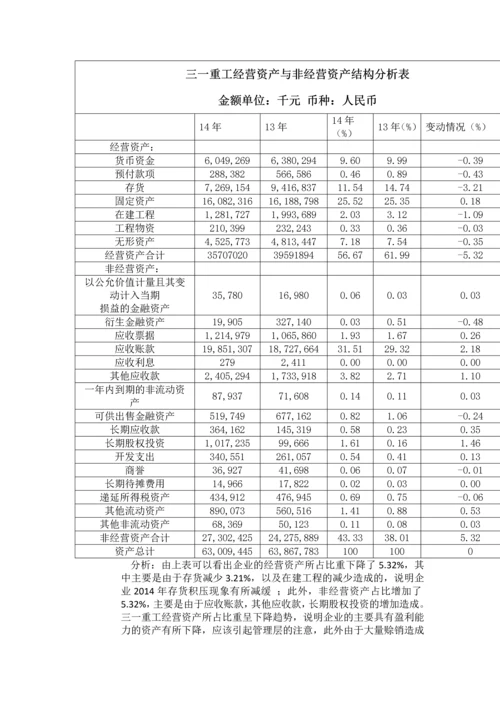 三一重工集团2014年财务报表分析报告.docx